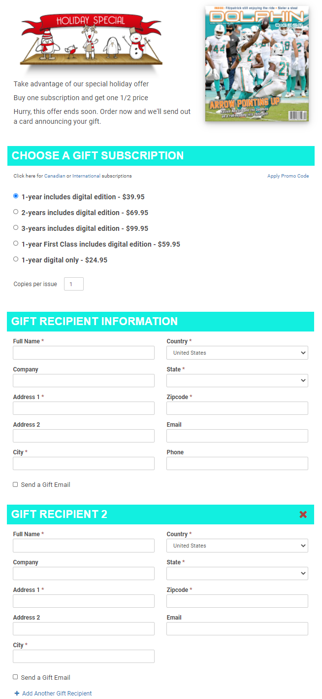 Increase subscription order size with multiple magazine or newspaper gifts
